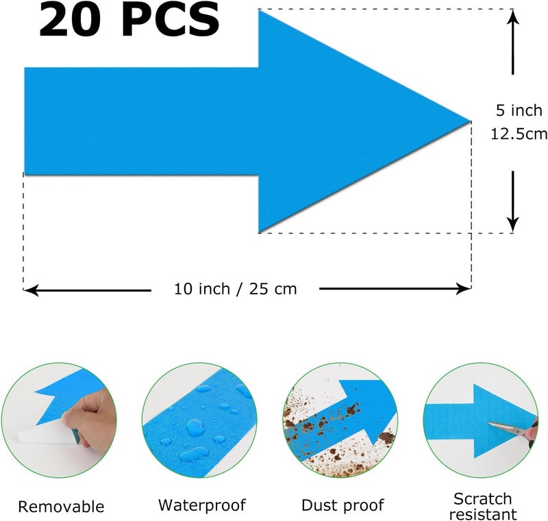 EVQ Arrow Floor Sticker Blue 10"×5" Directional Floor Decal Self-Adhesive Removable Waterproof Arrow Vinyl Sign 20 PCS - Image 5